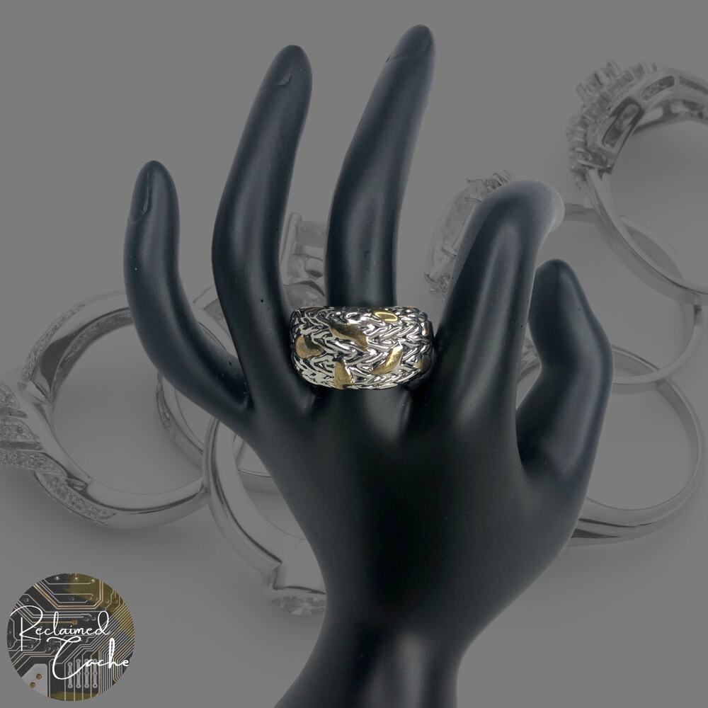 Silver and Gold Abstract Strokes Ring - Size 10